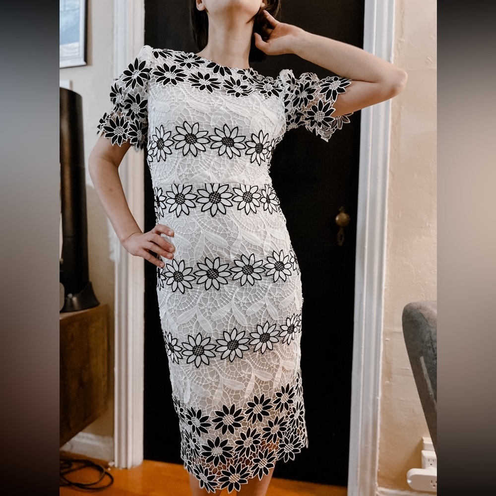 JessaKae Boutique Formal Black and White Lace Flower Pencil Dress